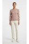 Women's Powder-Colored Knit Blouse with Lace Sleeves.