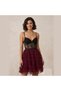 Tulle-Tiered Lace Corset Mini Dress – Burgundy - 4