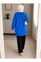 Blue Crew Neck Oversize Women's Knitwear Tunic - 4
