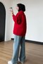 Women's 3-Ply Brushed Inside Crew Neck Basic Modest Sweatshirt 3269 Red - 6