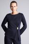Button-Detailed Asymmetrical Boat Neck Pique Long Sleeve Basic T-Shirt I2069Ax26Wn - 3