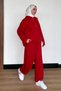 Women's 3-thread, unlined, half-zip, hooded set with stopper, 3271, red. - 5