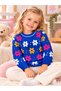 Baby Girl & Child Butterfly and Patterned Crew Neck Stretchy Knit Sweater