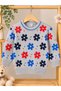 Baby Girl & Child Butterfly and Patterned Crew Neck Stretchy Knit Sweater - 2