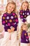 Baby Girl & Child Butterfly and Patterned Crew Neck Stretchy Knit Sweater - 6