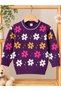Baby Girl & Child Butterfly and Patterned Crew Neck Stretchy Knit Sweater - 2