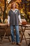 Women's Smoked Grey V-Neck Appliqued Knit Sweater / Layered Outfit, Standard Size, Poncho Vr.1006. - 2