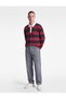 Brushed Inside Long Sleeve Polo Collar Striped Sweatshirt