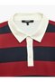 Brushed Inside Long Sleeve Polo Collar Striped Sweatshirt - 7