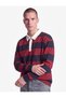 Brushed Inside Long Sleeve Polo Collar Striped Sweatshirt - 3