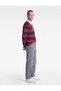 Brushed Inside Long Sleeve Polo Collar Striped Sweatshirt - 2