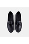 Men's Black Leather Loafers with Buckle and Band Detail. - 5