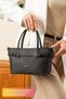 Meyra Double-Buckle Monogram Pattern Adjustable Strap Black Women's Shoulder and Crossbody Bag.