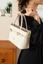 Meyra Double-Buckle Monogram Pattern Adjustable Strap Cream-Colored Women's Shoulder and Crossbody Bag. - 3