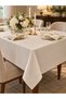 Gold-Threaded Piqué-Edged Off-White Tablecloth - Custom-Sized - Bridal Set