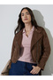 Brown Solid Zip-Up Regular Fit Short Biker Jacket