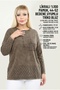 Plus Size Women's 44-52 Size Washed Knitwear 100% Cotton Seasonal Mother's Blouse - Long Sleeve with Stone and Embroidery