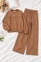 Brown Girls' Sequin-Embellished Striped Crewneck Sweatshirt and Pants Set 24085