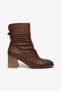 Women's Genuine Leather High-Heeled Boots with Ruched Detail - Brown - 2