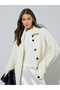 Off White High Neck Button-Up Ribbed Cardigan - 3