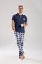 Men's Navy Blue Button Collar Short Sleeve Pajama Set - 3
