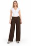 Women's coffee ribbed pique fabric wide-leg pants with pockets