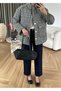 Khaki Jacket with Pleated Details and Plaid Pattern - 1138 - 5