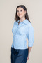 Women's Summer Blue Waist-Fitted Off-the-Shoulder Casual Shirt 70067 - 3