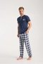 Men's Navy Blue Button Collar Short Sleeve Pajama Set - 2