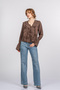 Women's Summer Coffee-Print Blouse with Ruffle Tie-Detail 70071 - 2