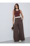Brown Solid Wide Leg Pants