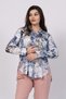 Women's Summer Light Blue Asymmetrical-Cut Long-Back Patterned Shirt 70019