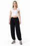 Women's Black Pleated Jogger Pants with Pockets, Elastic Cuffs, and a Relaxed Fit - 2