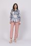 Women's Summer Light Blue Asymmetrical-Cut Long-Back Patterned Shirt 70019 - 2