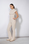 PREMIUM SOFT-TEXTURED ELASTIC-WAISTED FLARE PANTS IN STONE - 3