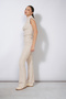 PREMIUM SOFT-TEXTURED ELASTIC-WAISTED FLARE PANTS IN STONE - 2