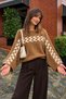 Women's Loose-Fit Sweater with Batwing Sleeves and Wave Pattern - 3