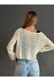 S/M Hand-Knitted Ecru Women's Lace-Up Blouse - 2