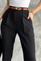 Women's Narrow Leg Pleated Carrot Pants with Belt (Included) Made of Transitional Fabric - 2