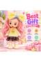 Cute Fashion Doll for Girls with Long Curly Pink Hair, Oversized Bow Headband, Yellow Sweater, Plaid Skirt and Boots, Dress Up Doll for Pretend Play, Birthday Gift and Kids Toy - 6