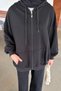 Hooded Zippered Sweatshirt Cardigan Black - 3