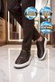 Coffee Genuine Leather Men's Sneakers with Elastic Laces, Thick Comfortable Sole, Casual Shoes 272304 - 2