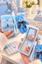Blue Plush Teddy Bear-Shaped Bag Charm, Keychain, and Blue Plush Bow Makeup Mirror Set - 2