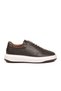 Coffee Genuine Leather Men's Sneakers with Elastic Laces, Thick Comfortable Sole, Casual Shoes 272304