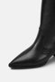 Women's Black Leather Pointed Toe Short-Heeled Western Boots - 7