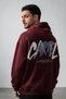 Men's Oversized Hooded "Remember" Back-Printed Kangaroo Pocket Burgundy 3-Ply Brushed Inside Sherpa Sweatshirt - 3