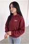 Women's Oversized Hooded Sweatshirt with Bow Print and Kangaroo Pocket, Burgundy, 3-Ply Brushed Inside Lining - 2