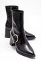 Women's Black 7-cm Heeled Buckled Winter Boots Checkered