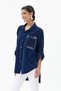 Women's Navy Blue Italian 100% Cotton Velvet Oversized Velvet Shirt with Floral Print on the Back, Sizes 40–46 - 4