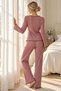 Dusty Rose Cotton Bow Detail Pajama Set - 6